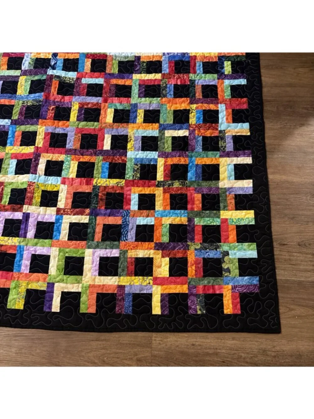 Modern Black & Multicolored Quilt Reversible Inspiring Messages  Size 67 X 67